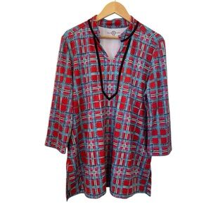 Kaeli Smith Womens Plaid Red Tunic Top